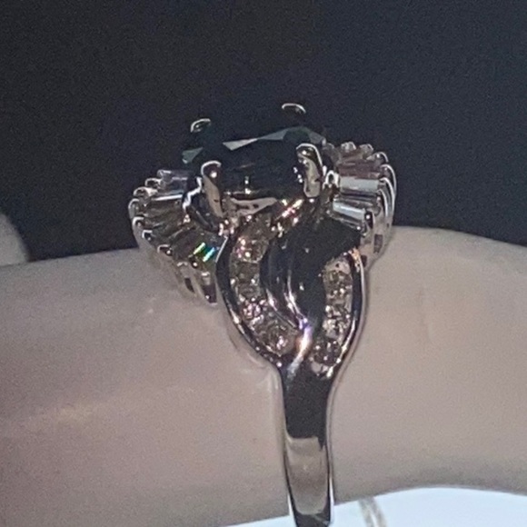 Diamond Sapphire Ring “Marquise”Baguettes & Round Diamonds new 14K Solid Gold - Picture 5 of 9